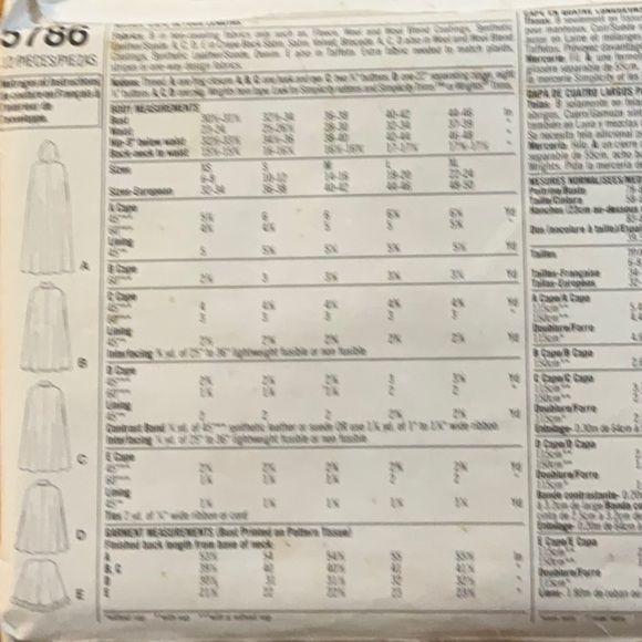 Simplicity 5786 Sewing Pattern Misses Cape in 4 Lengths Size AA  XS S M - Picture 8 of 9